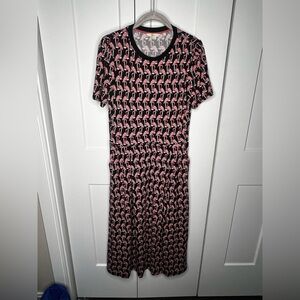 Boden Black and Pink Flamingo Midi Dress Women's Size 8R